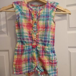 3T rainbow plaid romper jumpsuit